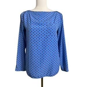 Gap Blouse Womens XS Blue Polka Dot Boat Neck Pocket Top Long Sleeve Basic